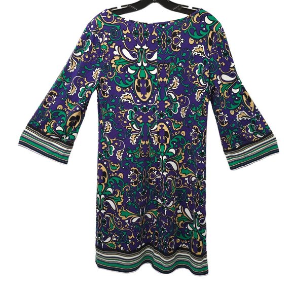Laundry By Shelli Segal Paisley Mini Dress Womens Size 10 Bell Sleeve Stretchy - Picture 2 of 15
